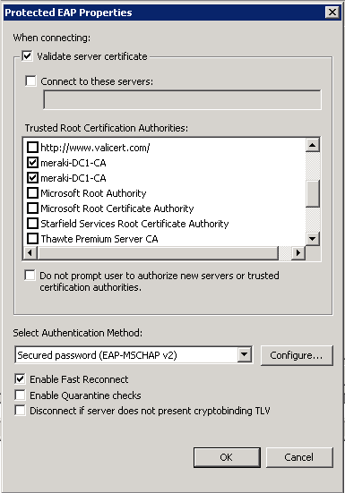 NPS Protected EAP Properties window with settings from step 11 selected.