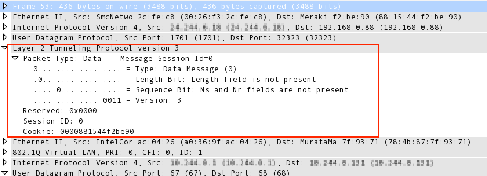 L2TPv3 Header in Wireshark/Packet Capture