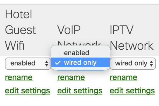 Change SSID to wired only under dropdown menu -- default is enabled