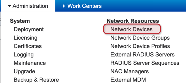 Selecting Network Devices under Administration