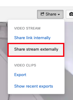 This image displays to select Share stream externally.