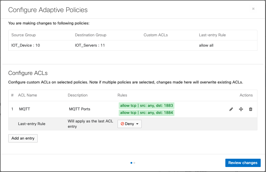 Dashboard configuration of adaptive policy between two tags