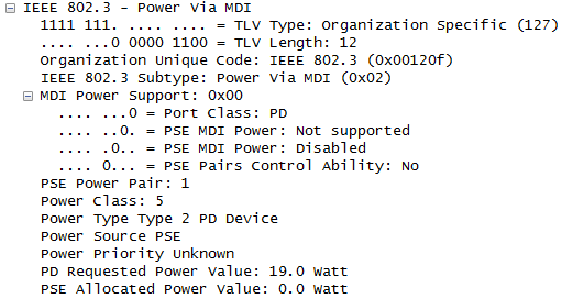 The screenshot shows IEEE 802.3 header of the LLDP packet.
