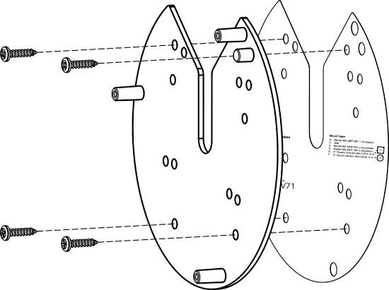 This image demonstrates the process of peeling the double-sided tape backing from the mounting template to stick it on the wall in the desired mounting location and using the template to determine mounting holes before installing the mount plate.
