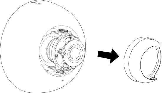 This image shows the process to remove the lens guard from the camera by pinching near the thumb screws and pulling straight away.
