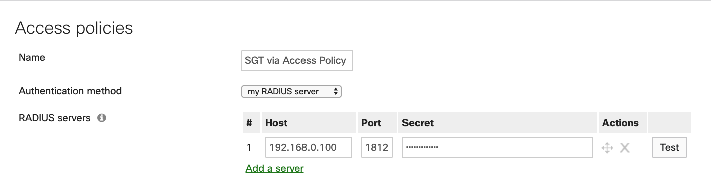 Access Policy on switchports using RADIUS