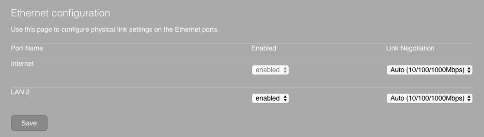 Example of MG21 local status page. Ethernet configuration options are visible